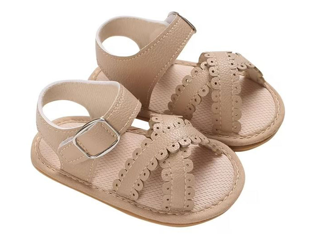 پاپوش دخترانه مدل صندل چسبی رنگ کرم