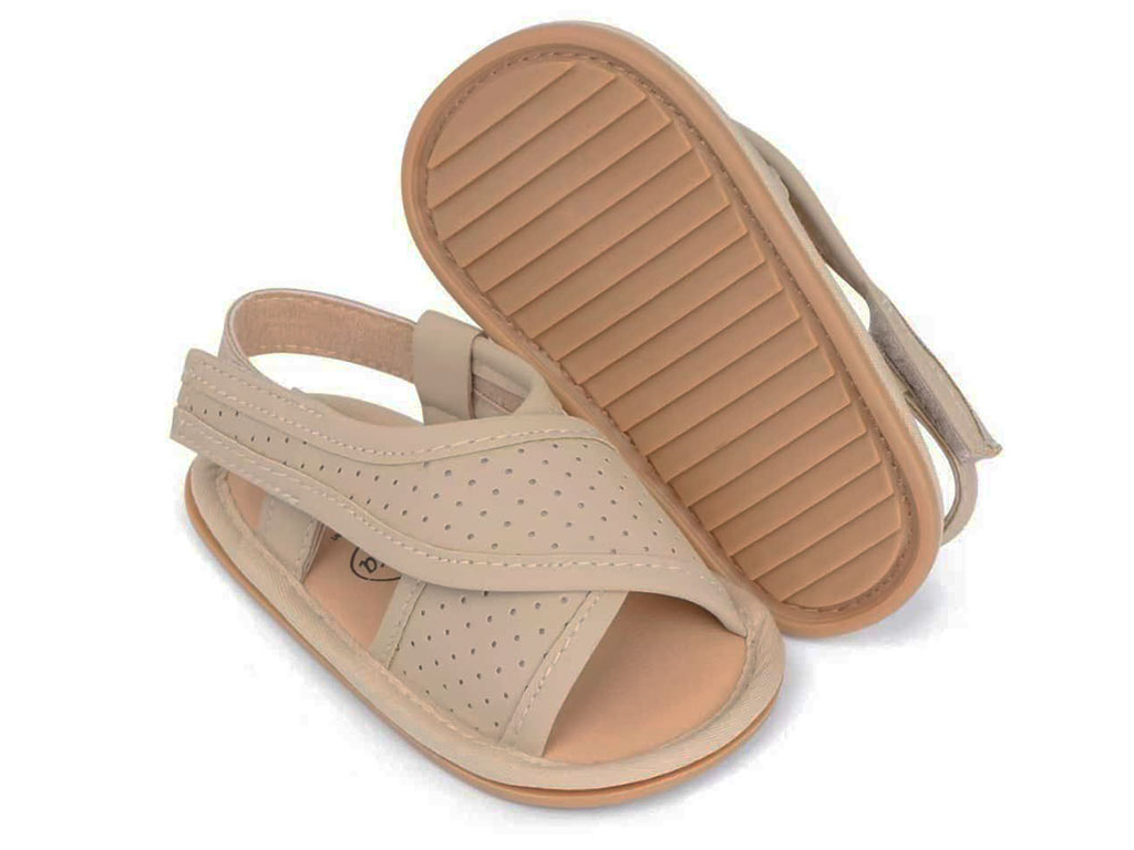 پاپوش نوزادی مدل صندل چسبی رنگ کرم