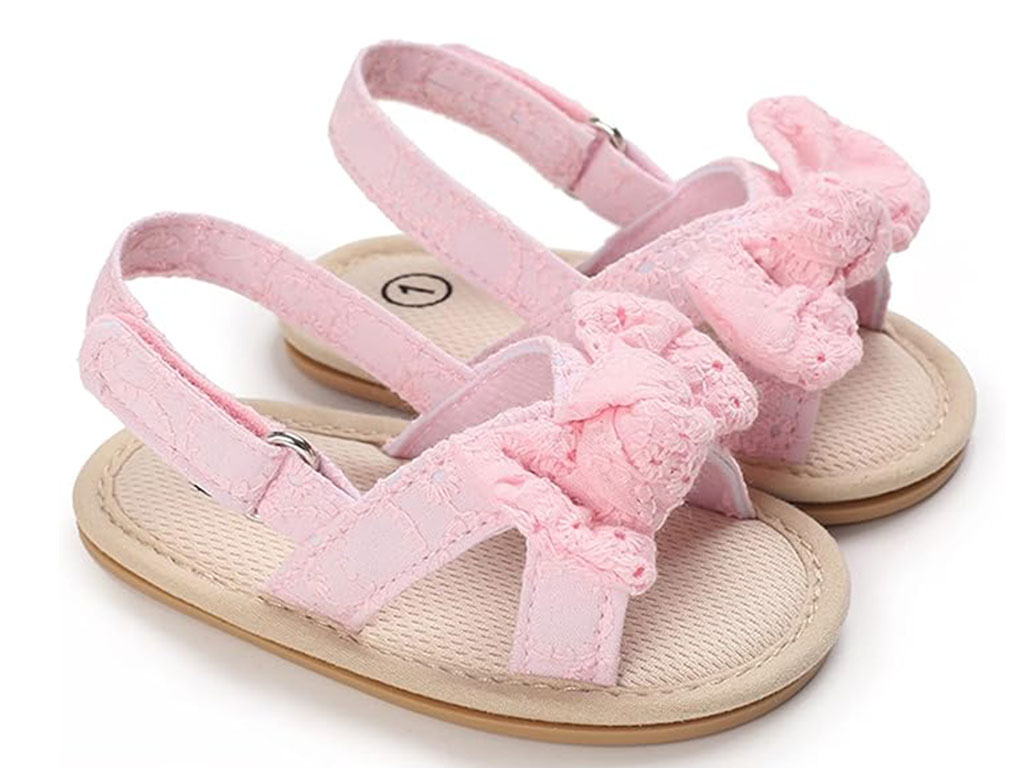 پاپوش دخترانه مدل صندل چسبی طرح پاپیونی رنگ صورتی