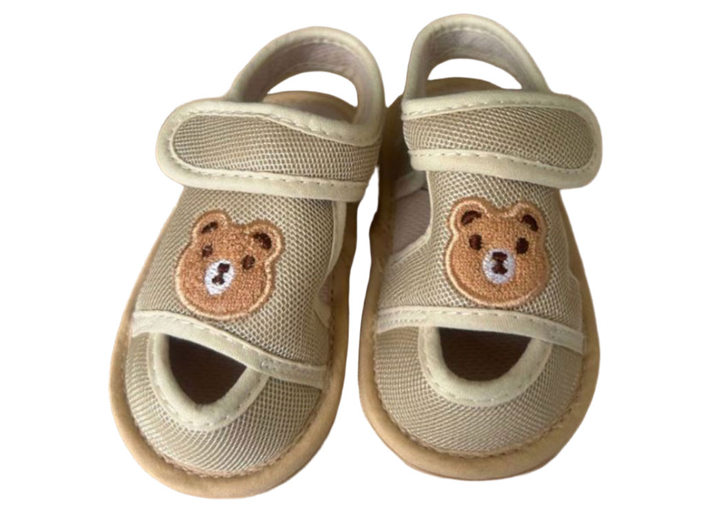 پاپوش مدل صندل چسبی طرح خرس رنگ کرم