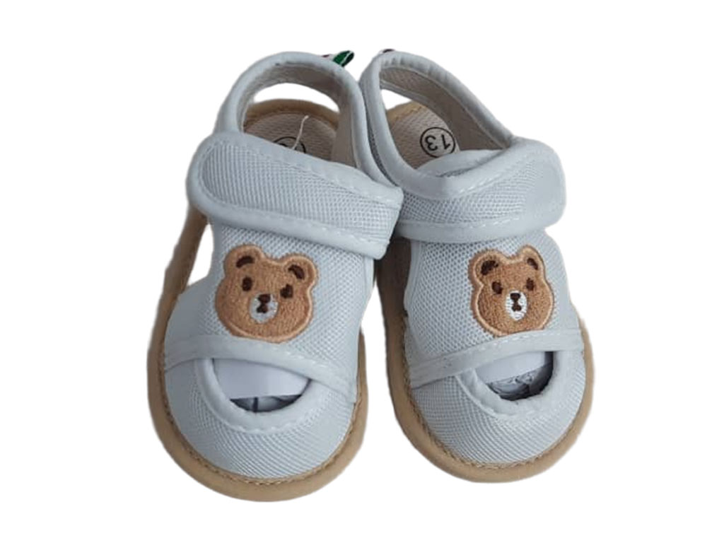 پاپوش مدل صندل چسبی طرح خرس رنگ سفید