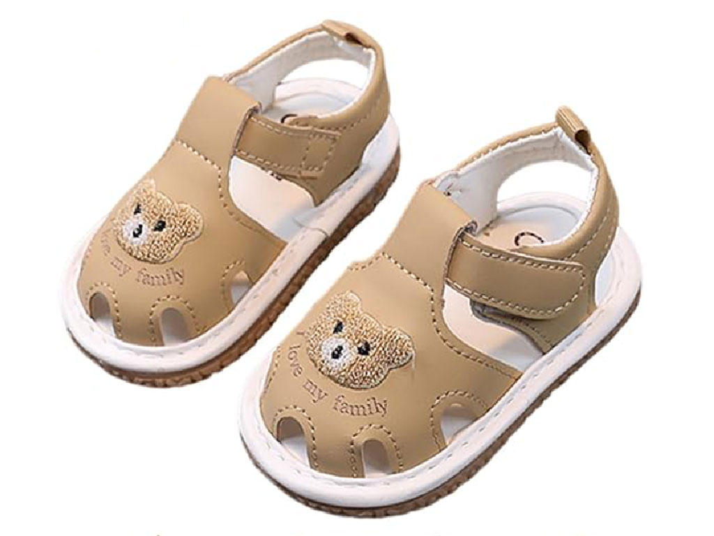 کفش سوتی و جغجغه ای نوزادی رنگ نسکافه ای طرح خرس