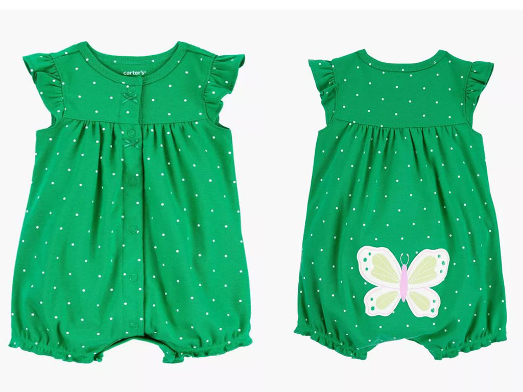 رامپر نوزاد و کودک دخترانه رنگ سبز طرح گلدوزی شده پروانه کارترز Carters