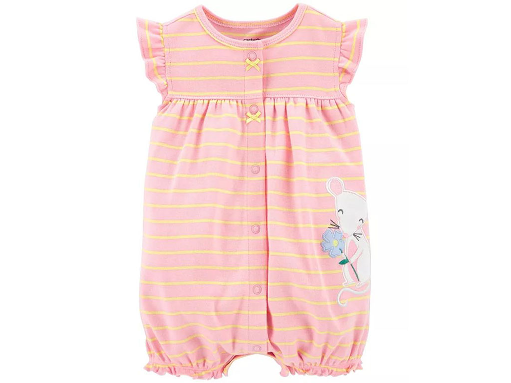 رامپر نوزاد و کودک دخترانه رنگ گلبهی طرح گلدوزی شده موش کارترز Carters