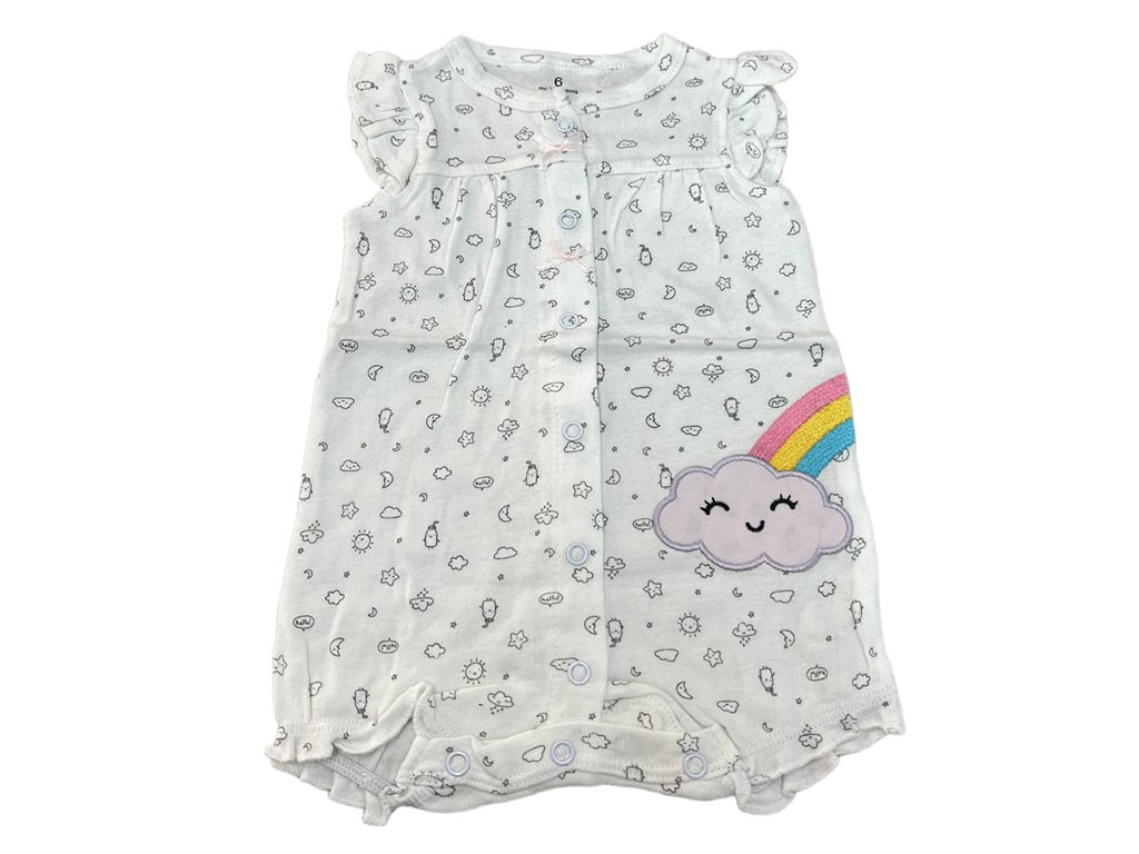 رامپر نوزاد و کودک دخترانه رنگ سفید طرح گلدوزی شده ابر و رنگین کمان کارترز Carters