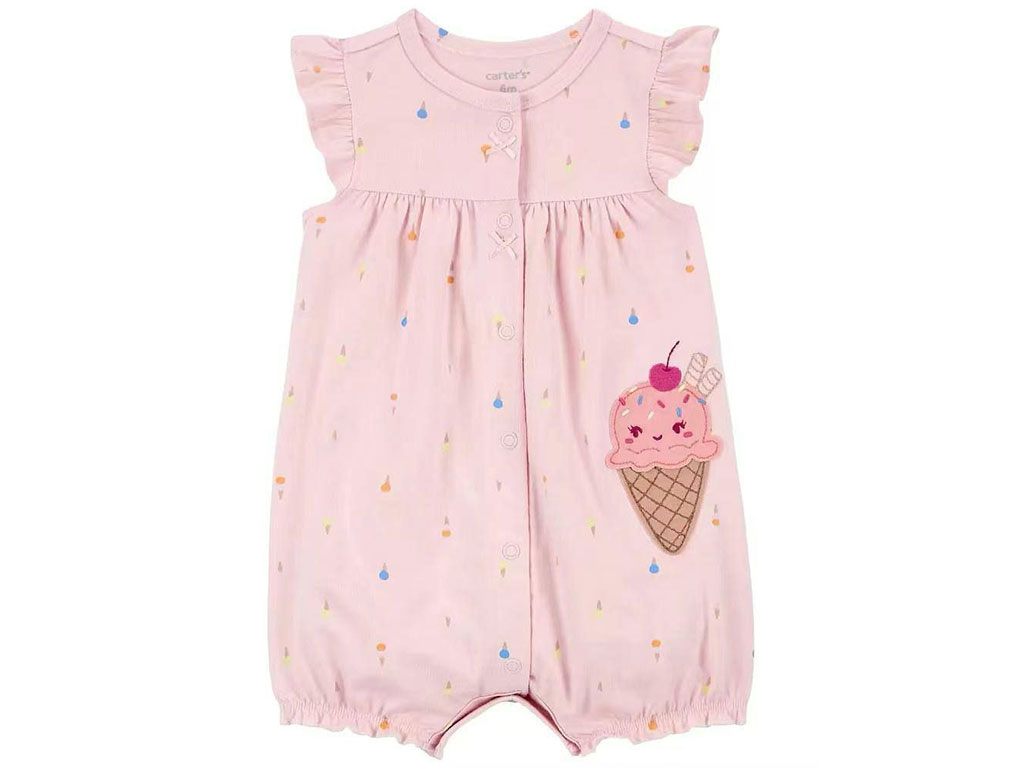 رامپر نوزاد و کودک دخترانه رنگ صورتی طرح گلدوزی شده بستنی قیفی کارترز Carters