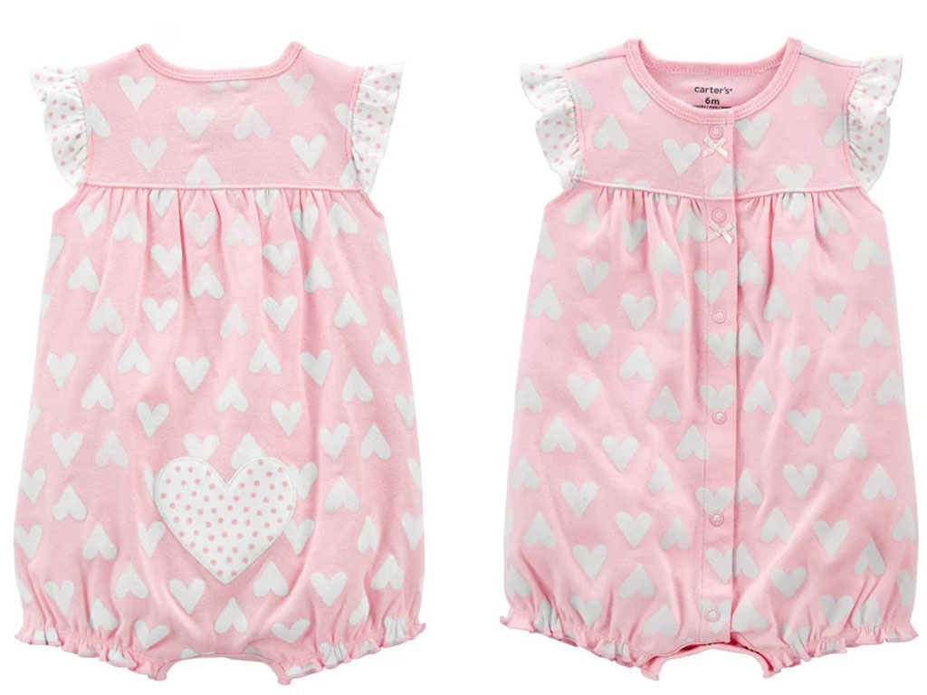 رامپر نوزاد و کودک دخترانه رنگ صورتی روشن طرح قلب کارترز Carters