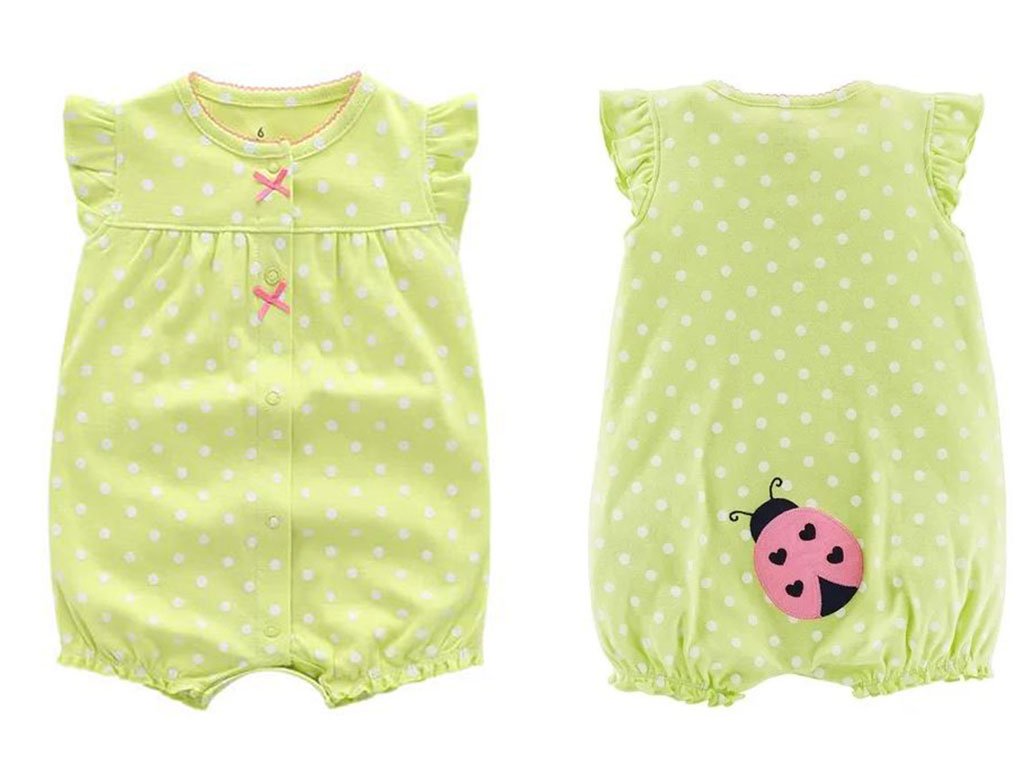 رامپر نوزاد و کودک دخترانه رنگ سبز فسفری طرح گل دوزی شده کفشدوزک کارترز Carters