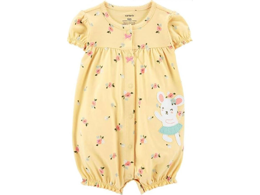 رامپر نوزاد و کودک دخترانه رنگ زرد طرح گل دوزی شده موش کارترز Carters