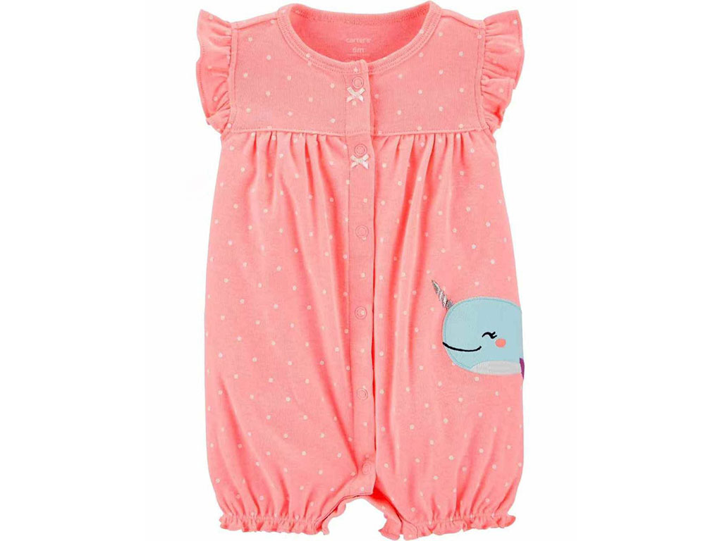 رامپر نوزاد و کودک دخترانه رنگ گلبهی شبرنگ طرح گلدوزی شده وال کارترز Carters