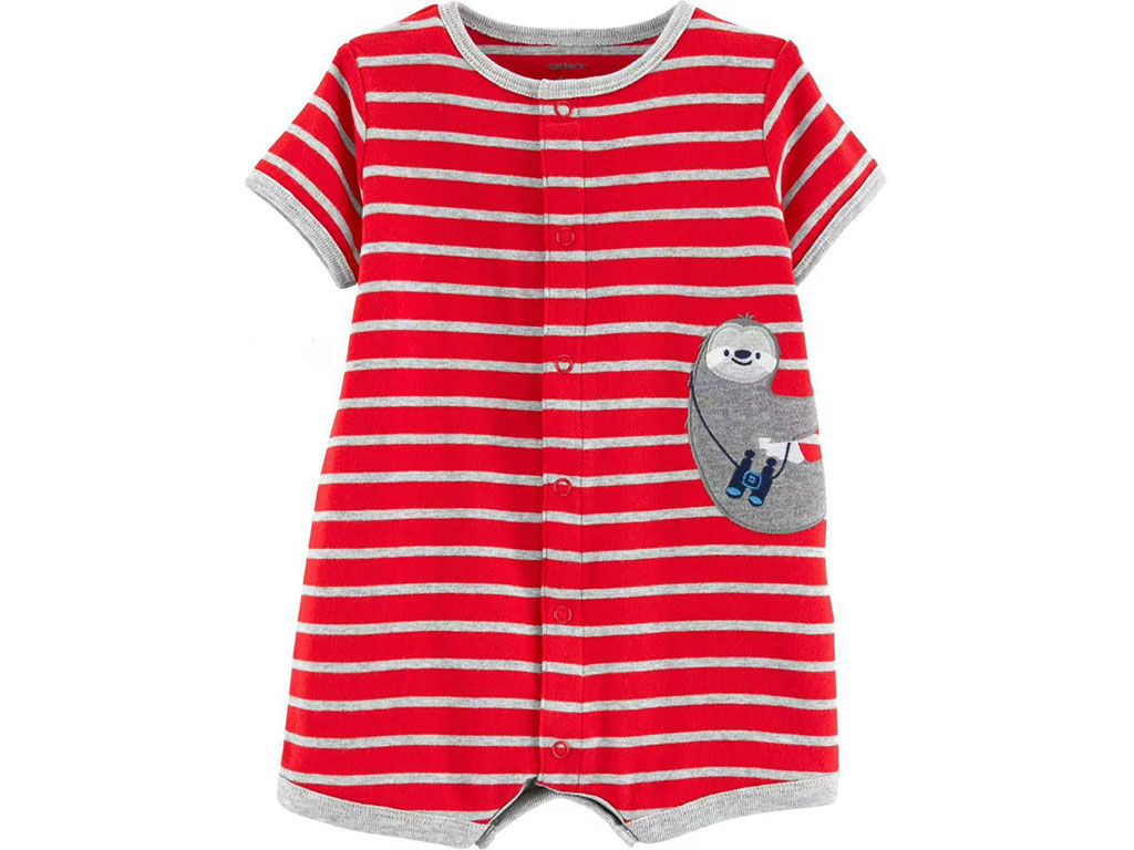 رامپر نوزاد و کودک پسرانه رنگ قرمز-طوسی طرح گلدوزی شده حیوان تنبل کارترز Carters