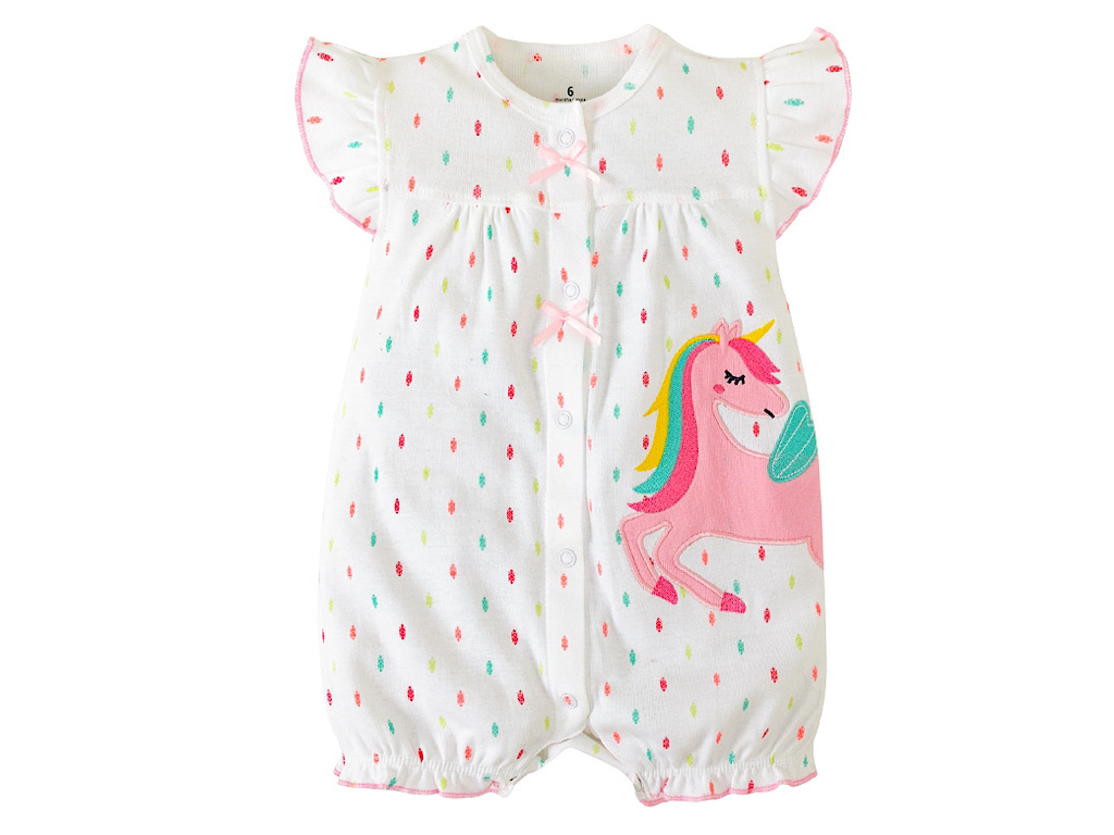 رامپر نوزاد و کودک دخترانه رنگ سفید طرح گل دوزی شده اسب تک شاخ کارترز Carters