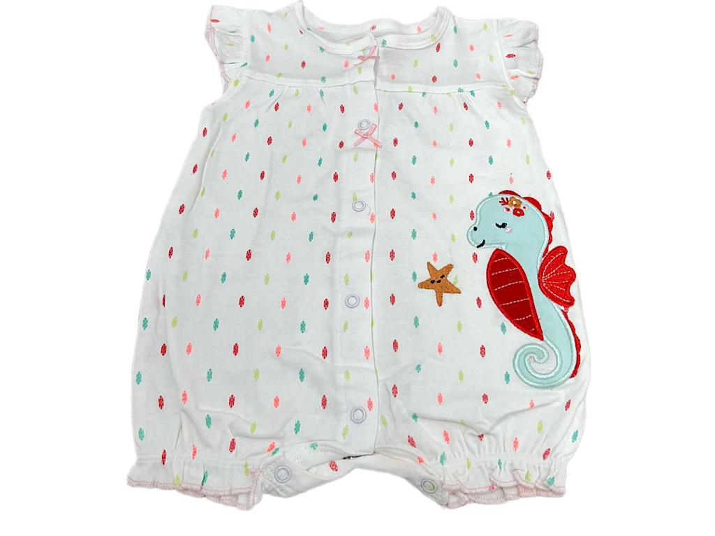 رامپر نوزاد و کودک دخترانه رنگ سفید طرح گل دوزی شده اسب دریایی کارترز Carters