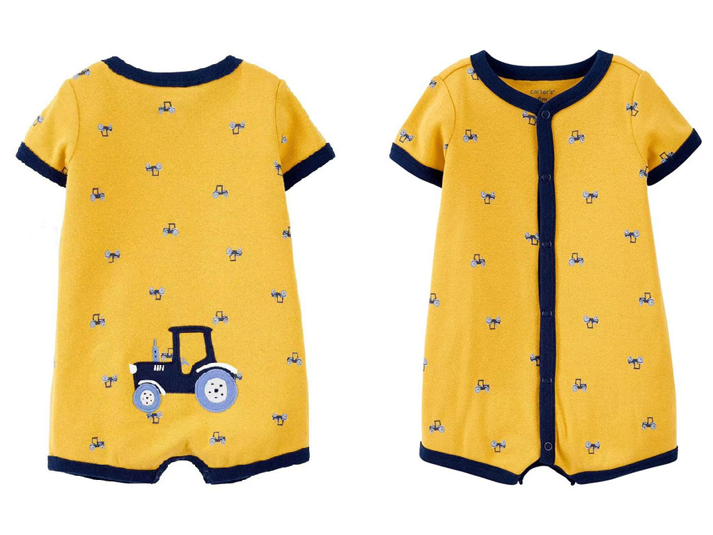 رامپر نوزاد و کودک پسرانه رنگ زرد طرح گلدوزی شده تراکتور کارترز Carters