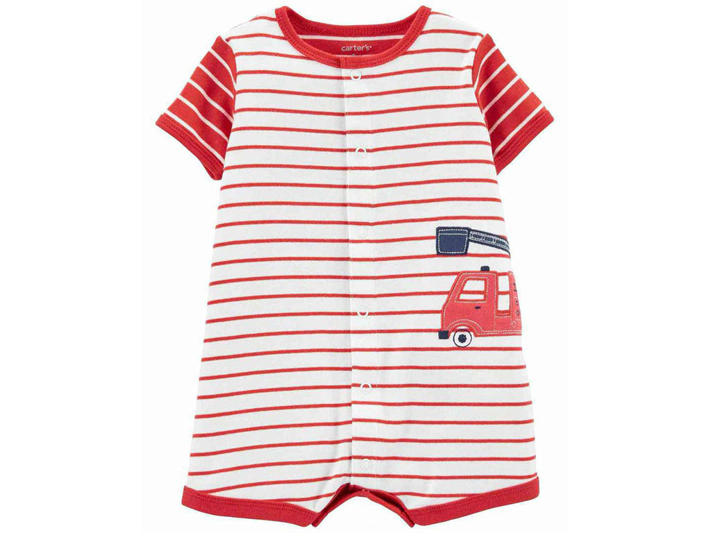 رامپر نوزاد و کودک پسرانه رنگ سفید-قرمز طرح گلدوزی شده ماشین بالابر کارترز Carters