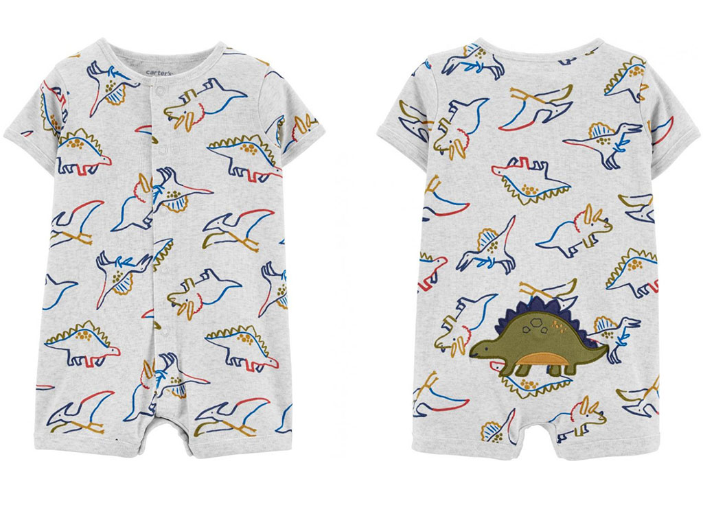 رامپر نوزاد و کودک پسرانه رنگ طوسی طرح دایناسورها کارترز Carters