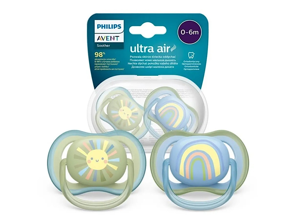 پستانک ارتودنسی دو عددی نوزادی 6-0 ماه مدل ultra air فیلیپس اونت philips avent