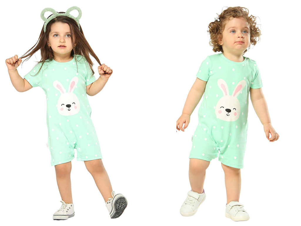 رامپر نوزاد و کودک رنگ سبز روشن طرح خرگوش لاوی داوی Loveydovey