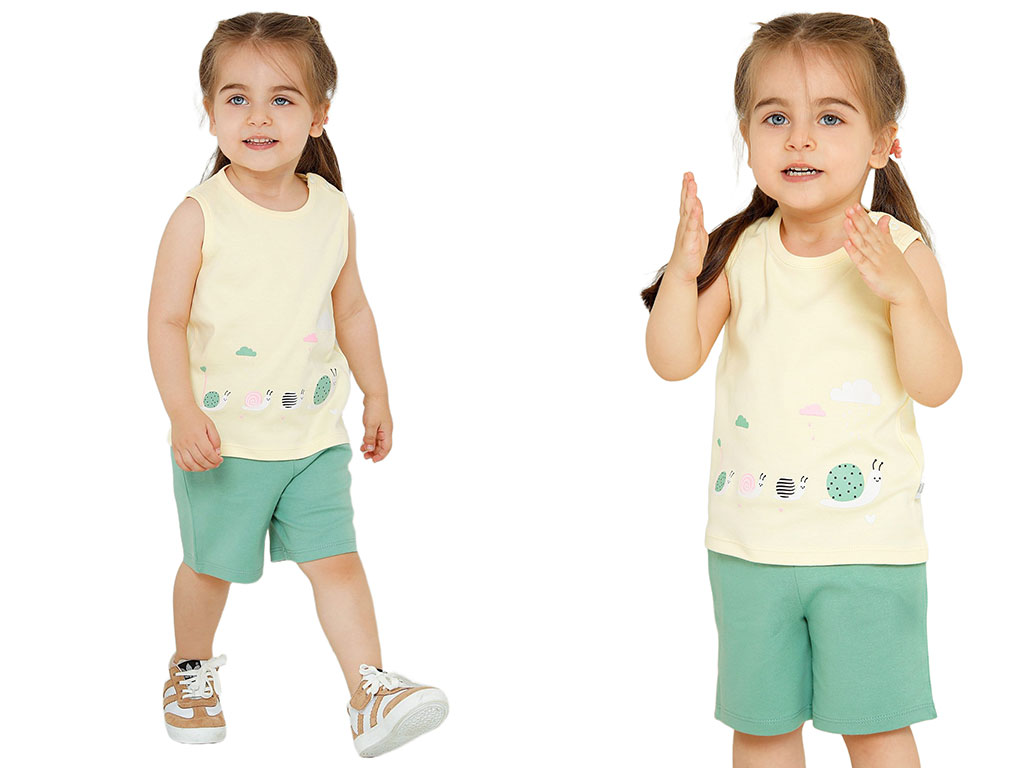 رکابی و شلوارک دخترانه نوزاد و کودک طرح حلزون لاوی داوی Loveydovey