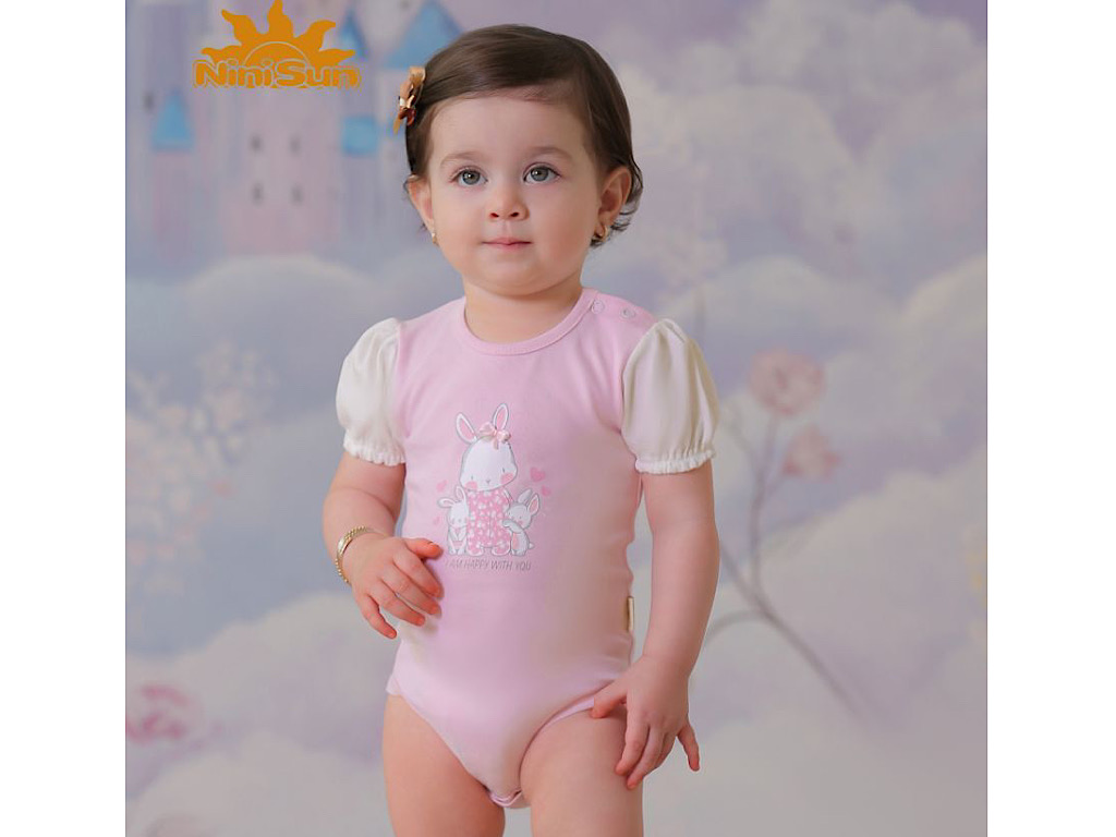 بادی آستین کوتاه نوزادی دخترانه طرح خرگوش بانی نی نی سان nini sun