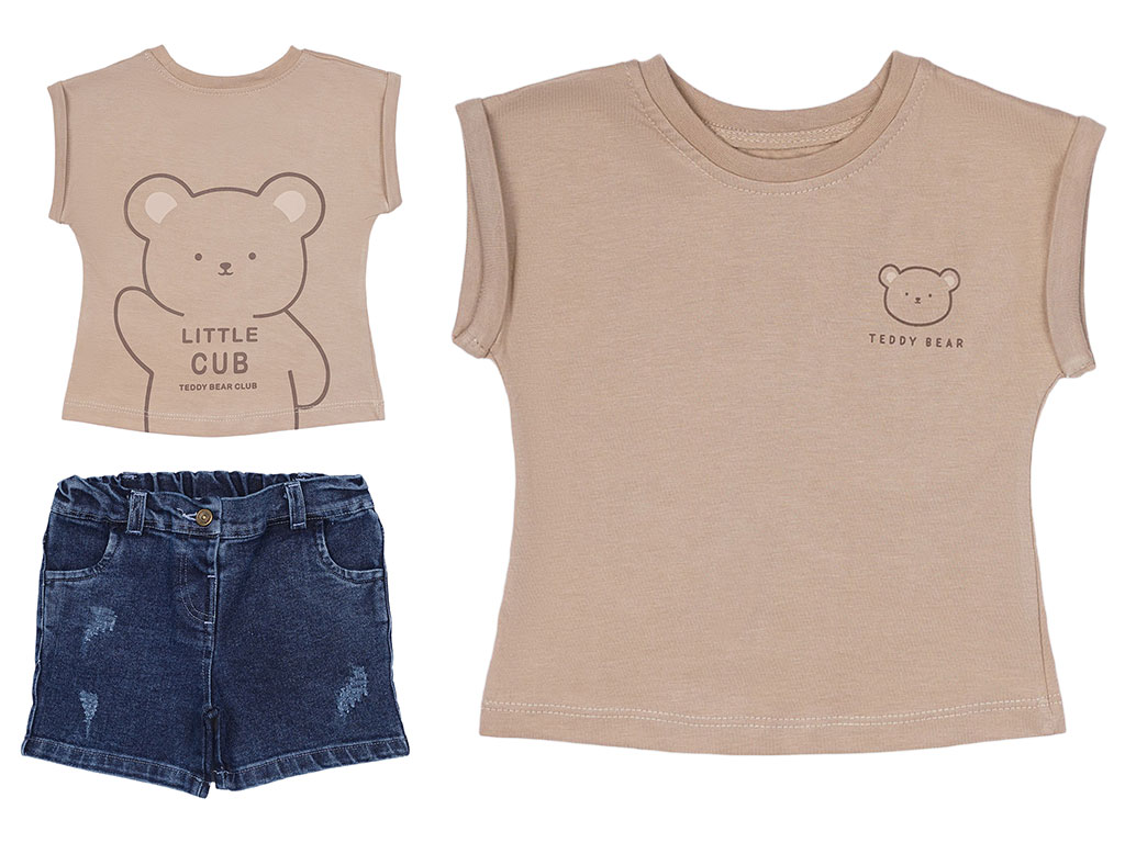 تیشرت و شلوارک جین نوزادی طرح Teddy bear پاپو Papo