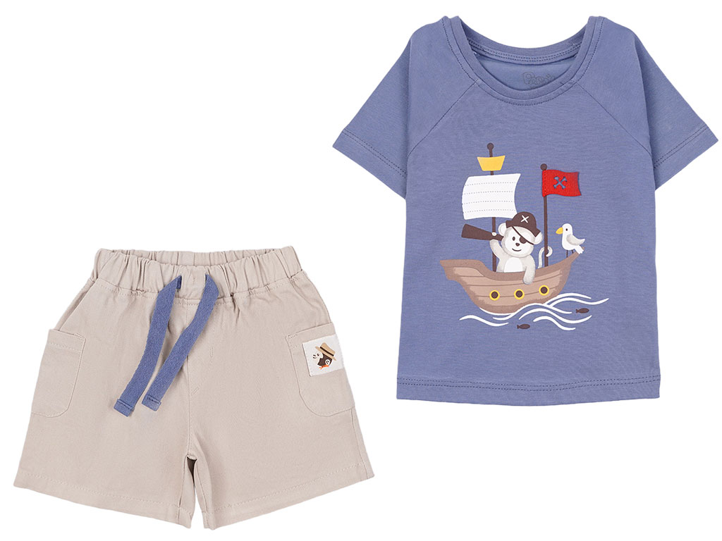 تیشرت و شلوارک کتان نوزادی پسرانه طرح میمون دزد دریایی پاپو Papo