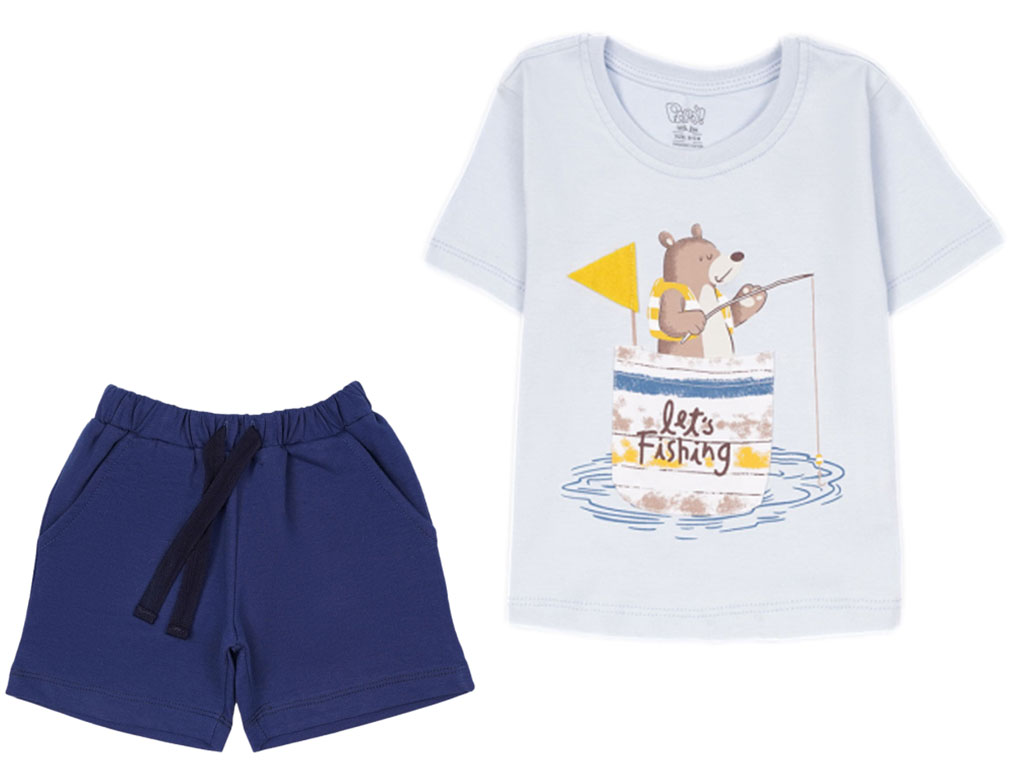 تیشرت و شلوارک نوزادی طرح خرس ماهی گیر پاپو Papo
