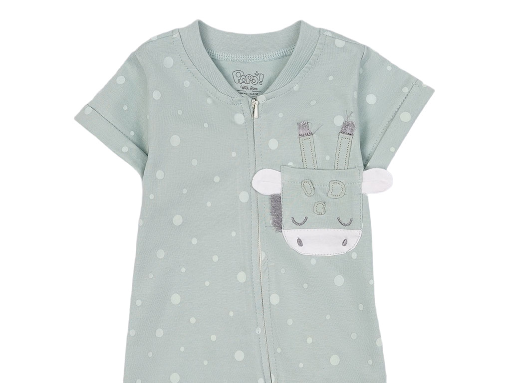 رامپر نوزاد و کودک رنگ سبز طرح زرافه پاپو PAPO