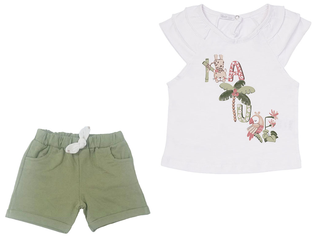 تیشرت و شلوارک نوزاد و کودک دخترانه طرح نخل و حیوانات جنگل پاپو Papo