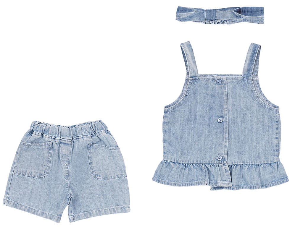 تاپ، شلوارک و هدبند جین نوزادی دخترانه پاپو papo