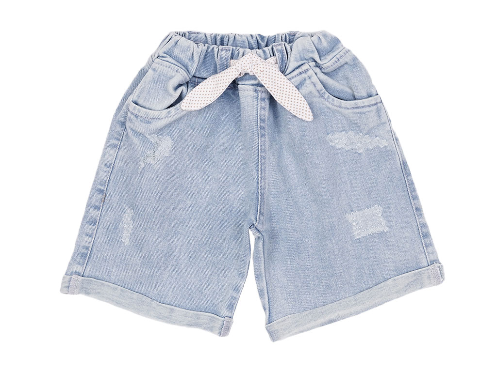 شلوارک جین دخترانه نوزاد و کودک زاپ دار رنگ آبی پاپو papo