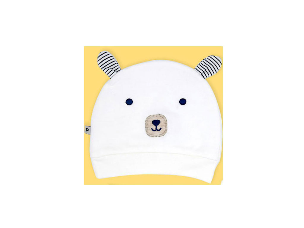 کلاه نخی نوزادی رنگ شیری طرح خرس پاپو papo