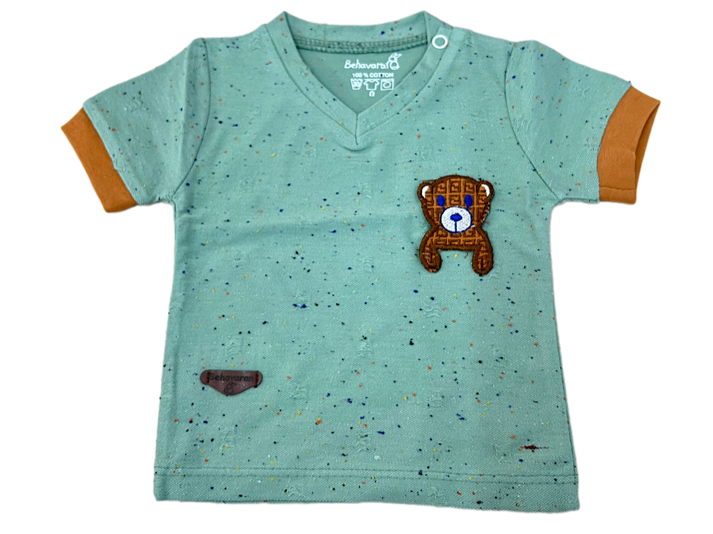 بلوز آستین کوتاه نوزادی پسرانه طرح فندی به آوران behavaran