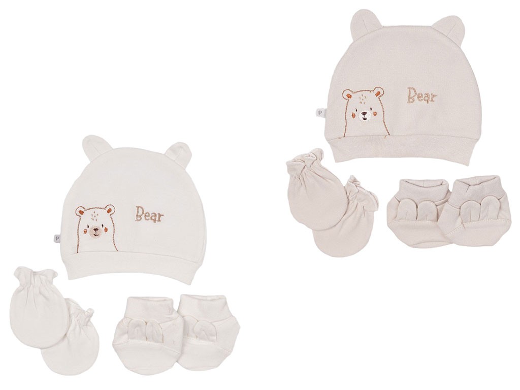 ست کلاه، دستکش و پاپوش نوزادی طرح خرس پاپو papo