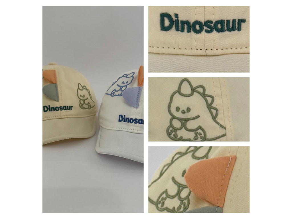 کلاه لبه دار نوزادی طرح گلدوزی شده دایناسور (دور سر 43cm)