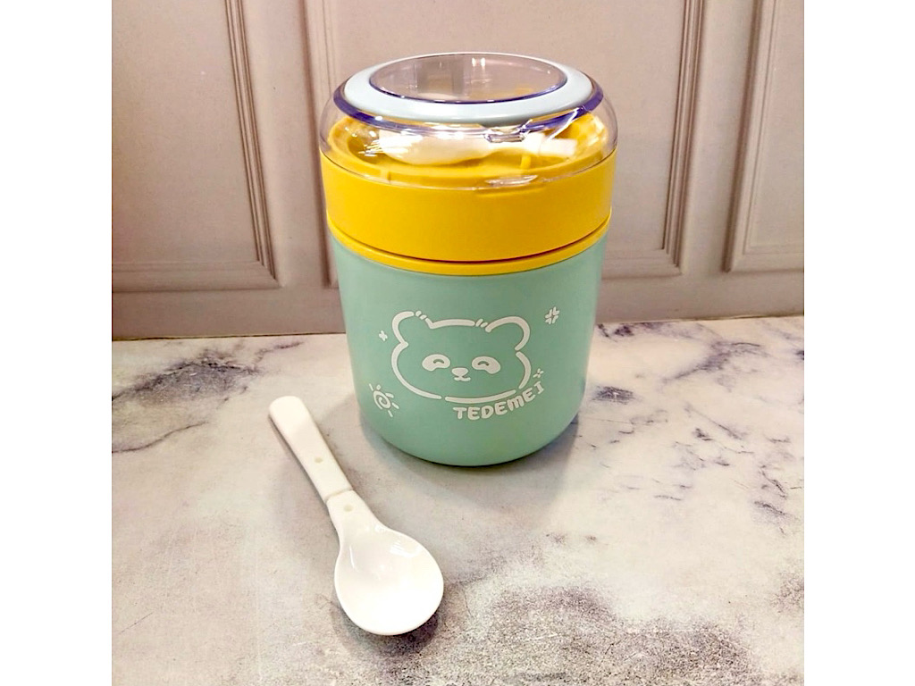 فلاسک غذا داخل استیل به همراه قاشق حجم 530 ML طرح دار  tedemei