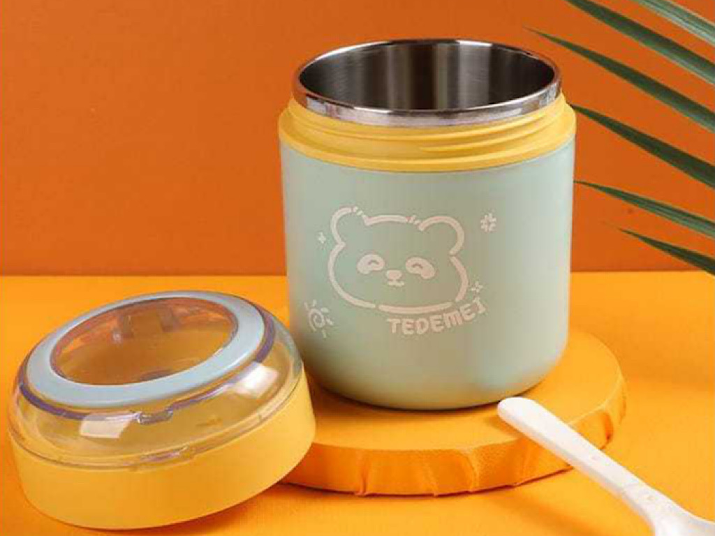فلاسک غذا داخل استیل به همراه قاشق حجم 530 ML طرح دار  tedemei