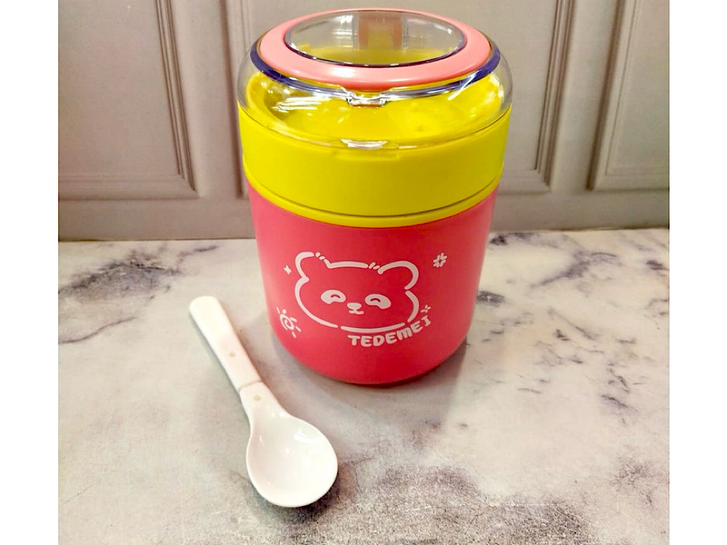 فلاسک غذا داخل استیل به همراه قاشق حجم 530 ML طرح دار  tedemei