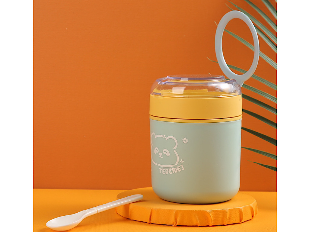 فلاسک غذا داخل استیل به همراه قاشق حجم 530 ML طرح دار  tedemei