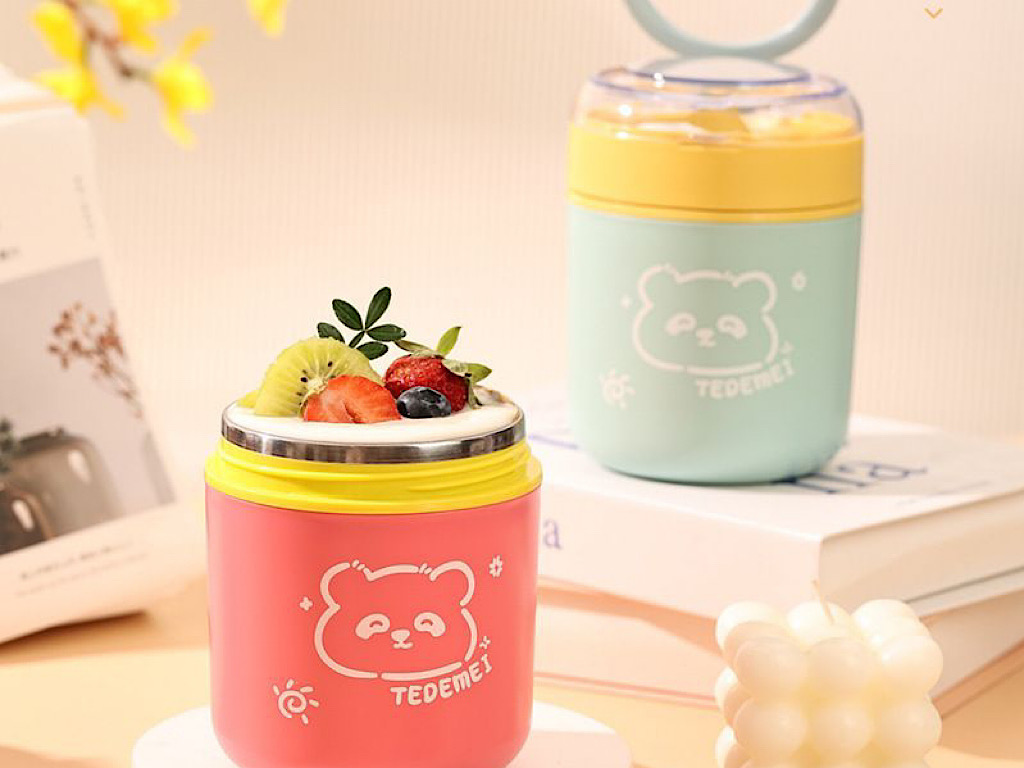 فلاسک غذا داخل استیل به همراه قاشق حجم 530 ML طرح دار  tedemei