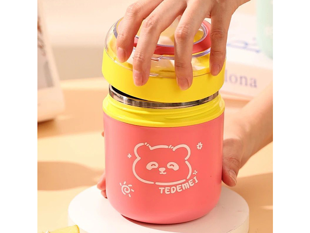 فلاسک غذا داخل استیل به همراه قاشق حجم 530 ML طرح دار  tedemei