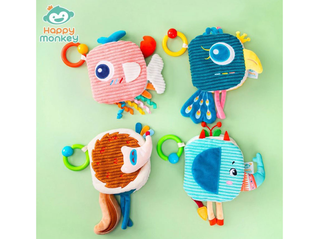 کتاب حمام پارچه ای جغجغه ای نوزادی طرح حیوانات هپی مانکی happy monkey