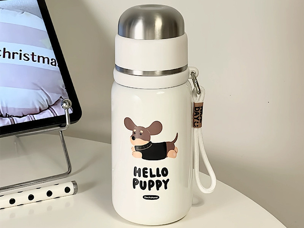 فلاسک استیل حجم 500 میل طرح hello puppy