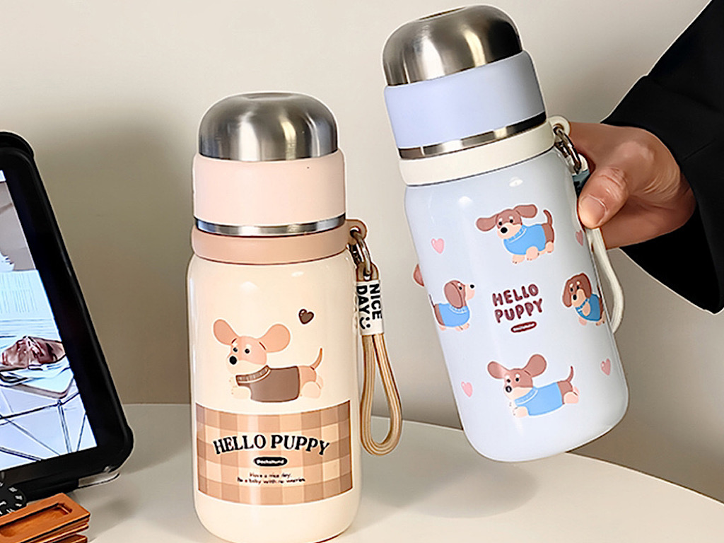 فلاسک استیل حجم 500 میل طرح hello puppy