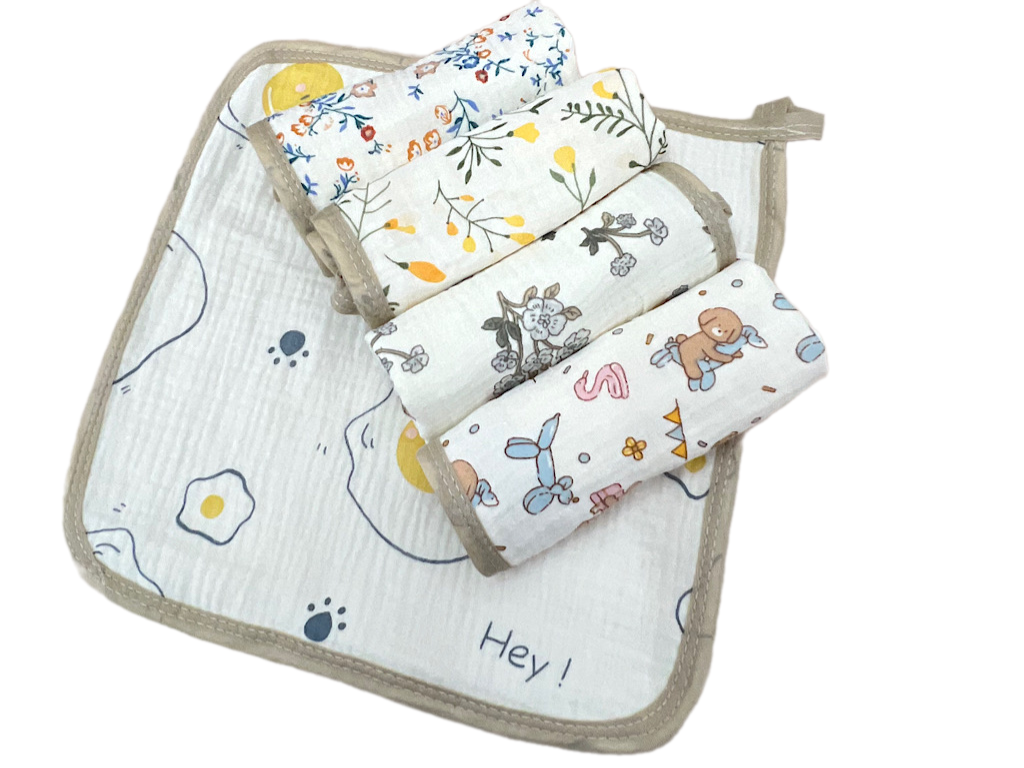 دستمال موسلین دور دوزی شده دست و صورت نوزادی (یک عددی)