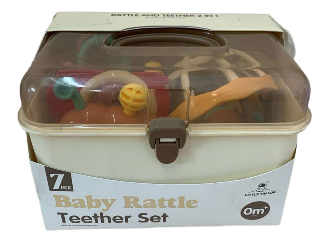 ست جغجغه و دندانگیر نوزادی7 عددی مدل صندوقی سایز بزرگ  Baby Rattle