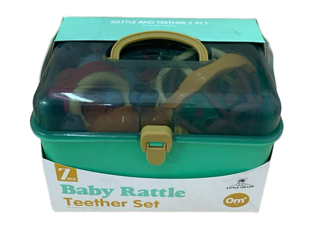 ست جغجغه و دندانگیر نوزادی7 عددی مدل صندوقی سایز بزرگ  Baby Rattle