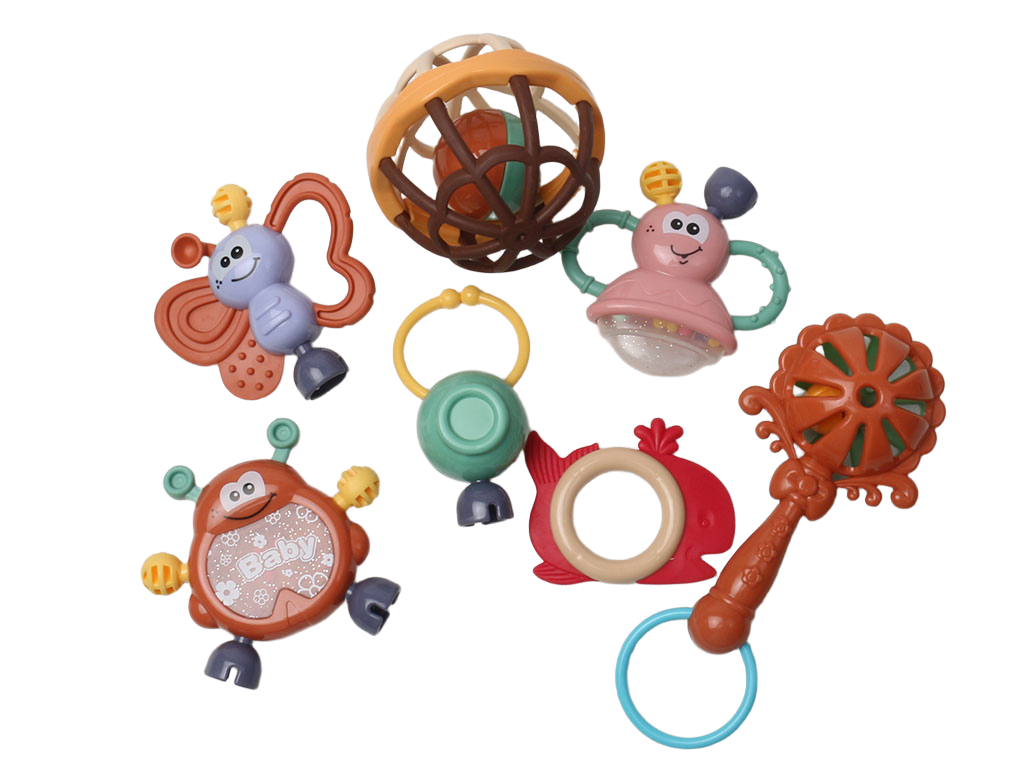 ست جغجغه و دندانگیر نوزادی7 عددی مدل صندوقی سایز بزرگ  Baby Rattle