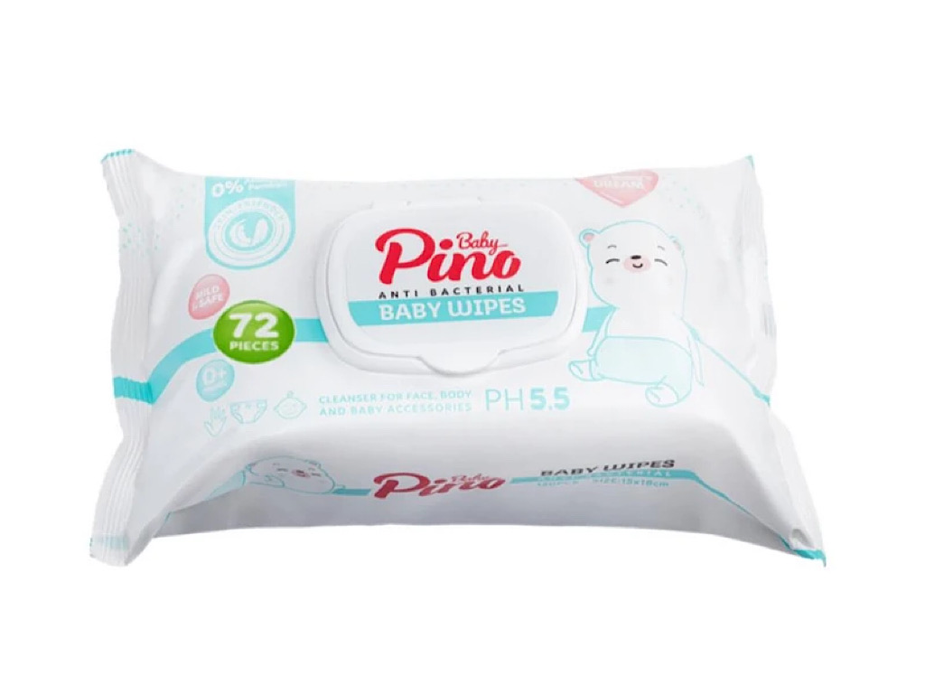 دستمال مرطوب آنتی باکتریال صورت و بدن نوزادی 72 عددی پینو بیبی pino baby