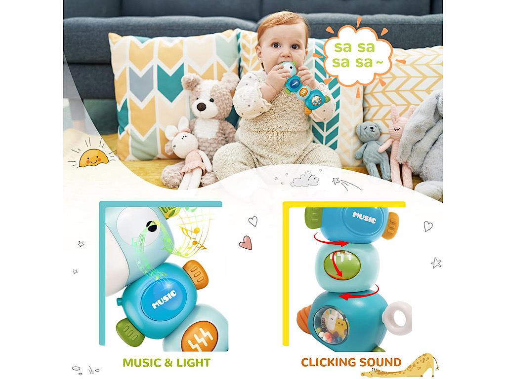 جغجغه دندانگیر موزیکال و چراغدار طرح زرافه اسباب بازی vavakids